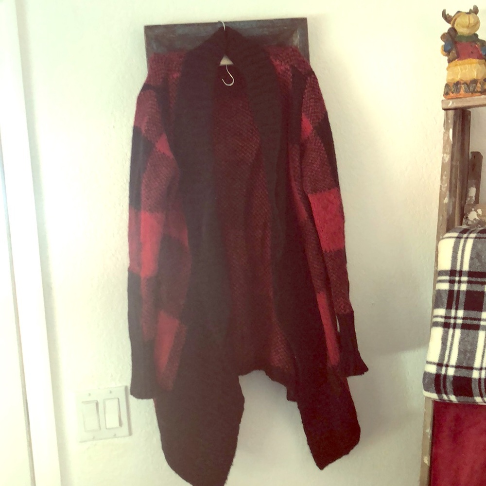 Red and black buffalo plaid cardigan